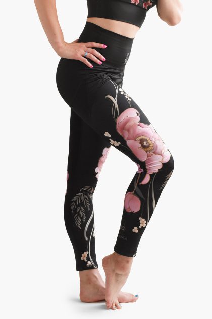 Legginsy w kwiaty z wysokim stanem - KAMEA by Magdalena Pliszka