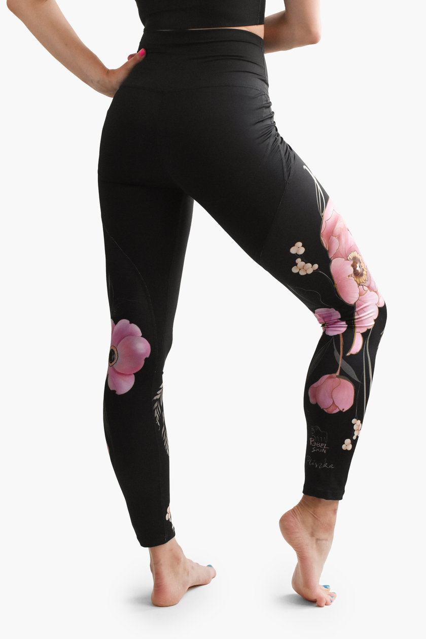 Legginsy w kwiaty z wysokim stanem - KAMEA by Magdalena Pliszka
